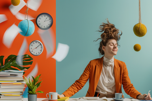 Un contraste saisissant entre le stress professionnel et les solutions pour le combattre, illustrant les principaux thèmes de l'article sur la gestion du stress au travail.